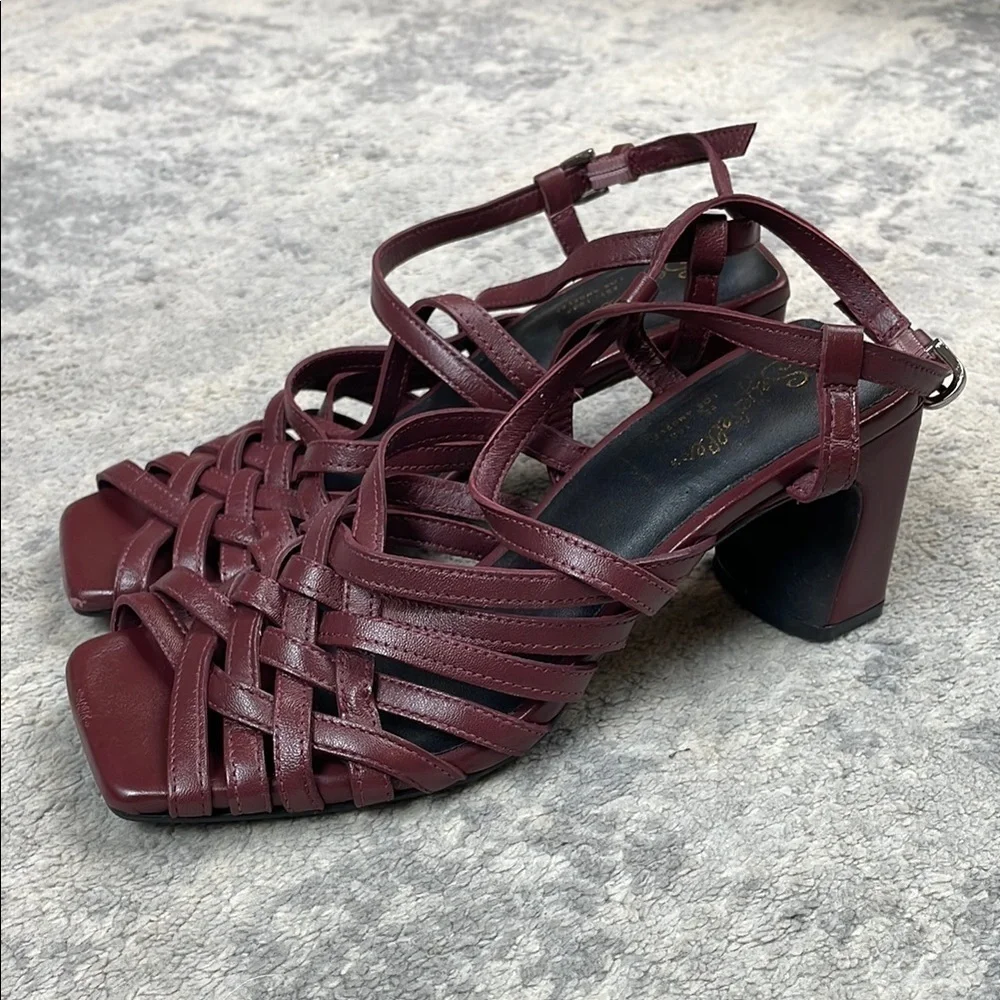 Seychelles Charter Leather Cross Cross Strappy Cage Sandals Chunky Heel Sz 6